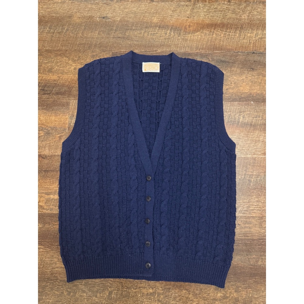 70s 80s Vintage Pendleton Navy Cable Knit Wool Sweater Vest USA L